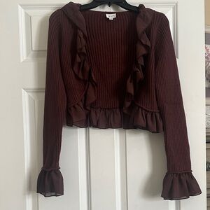 Le Lis Burgundy Ruffle Cardigan